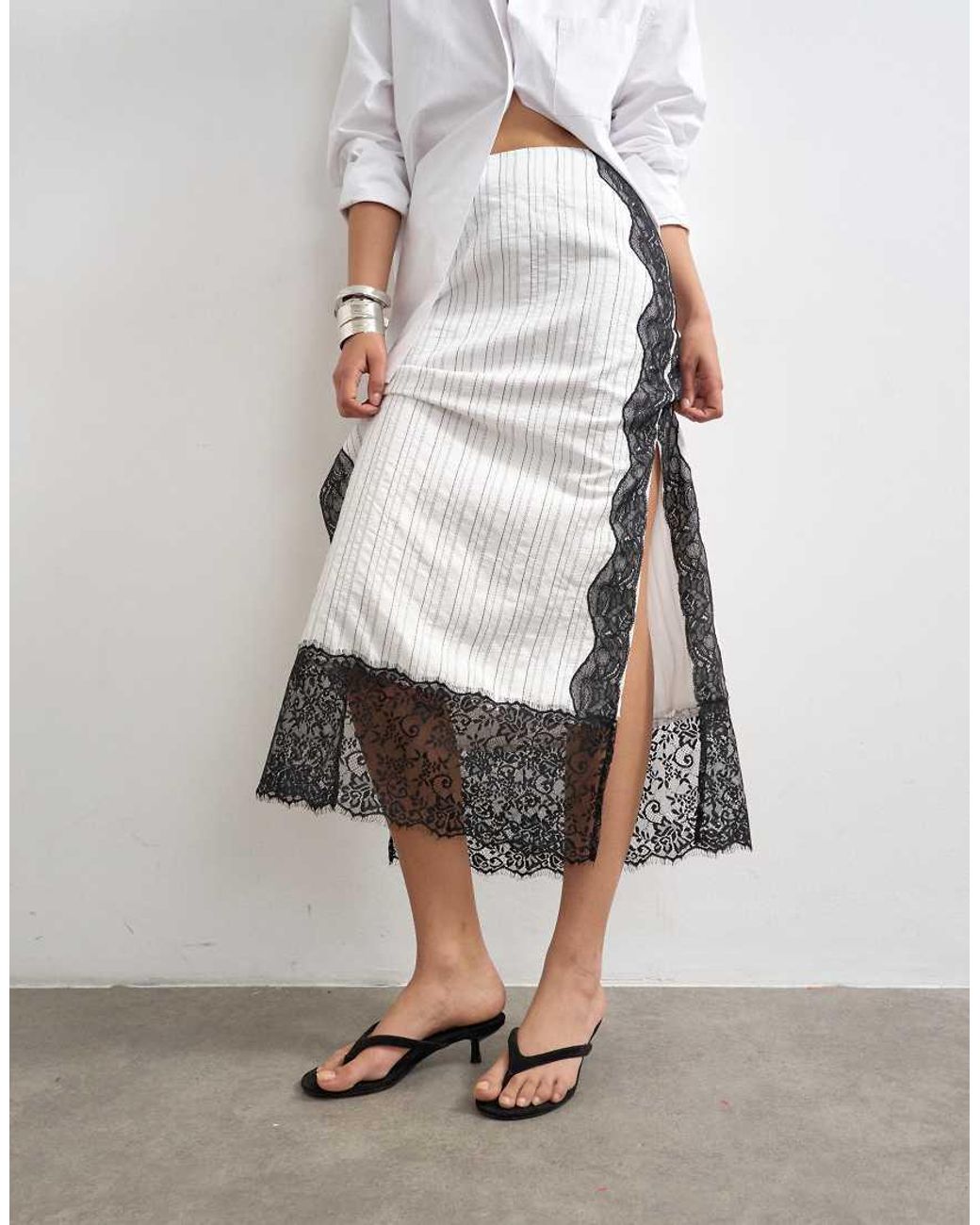 TOPSHOP White Lace Panel Column Maxi Skirt