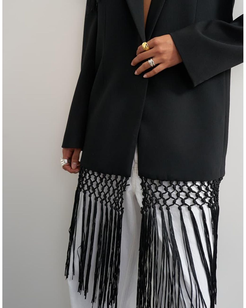 TOPSHOP White Blazer With Fringe Detail