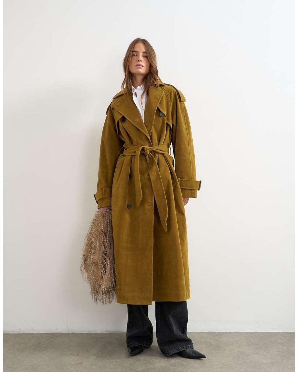 TOPSHOP Natural Faux Suede Trench