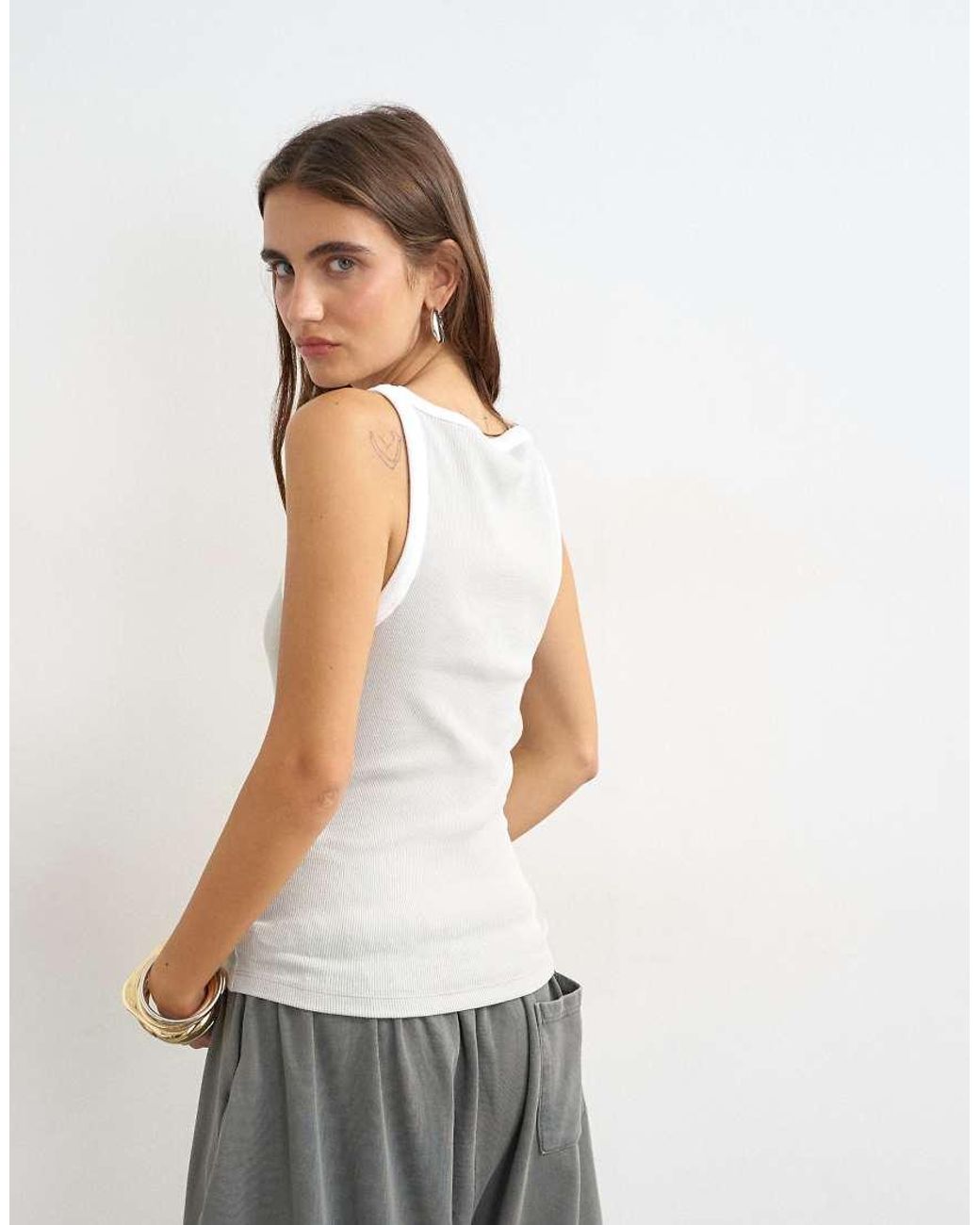 TOPSHOP White Tipping Slash Neck Racer Vest