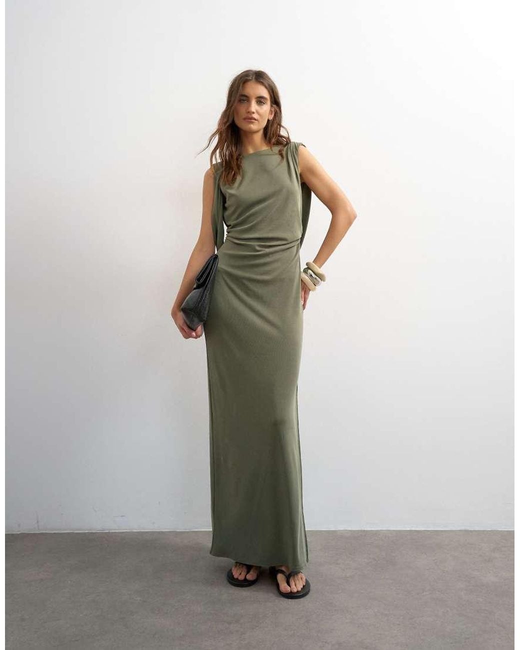 TOPSHOP Green Modal Cowl Back Sleeveless Maxi Dress