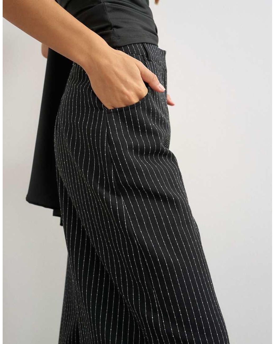 TOPSHOP Black Co Ord Stripe Tailored Pleat Detail Low Rise Trouser