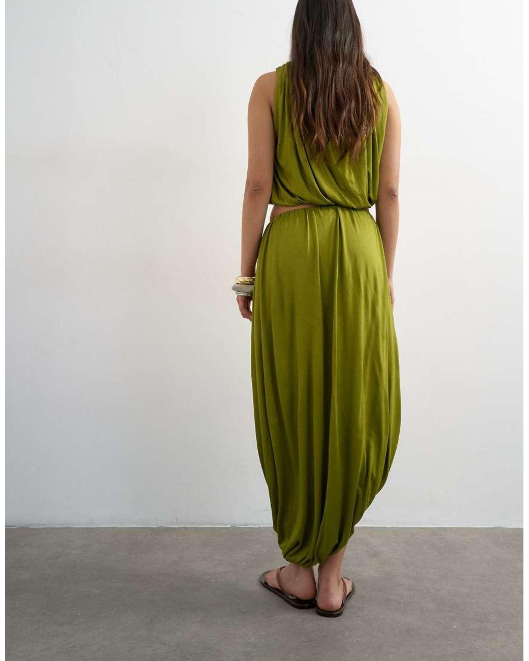 TOPSHOP Green Bubble Drape Skirt