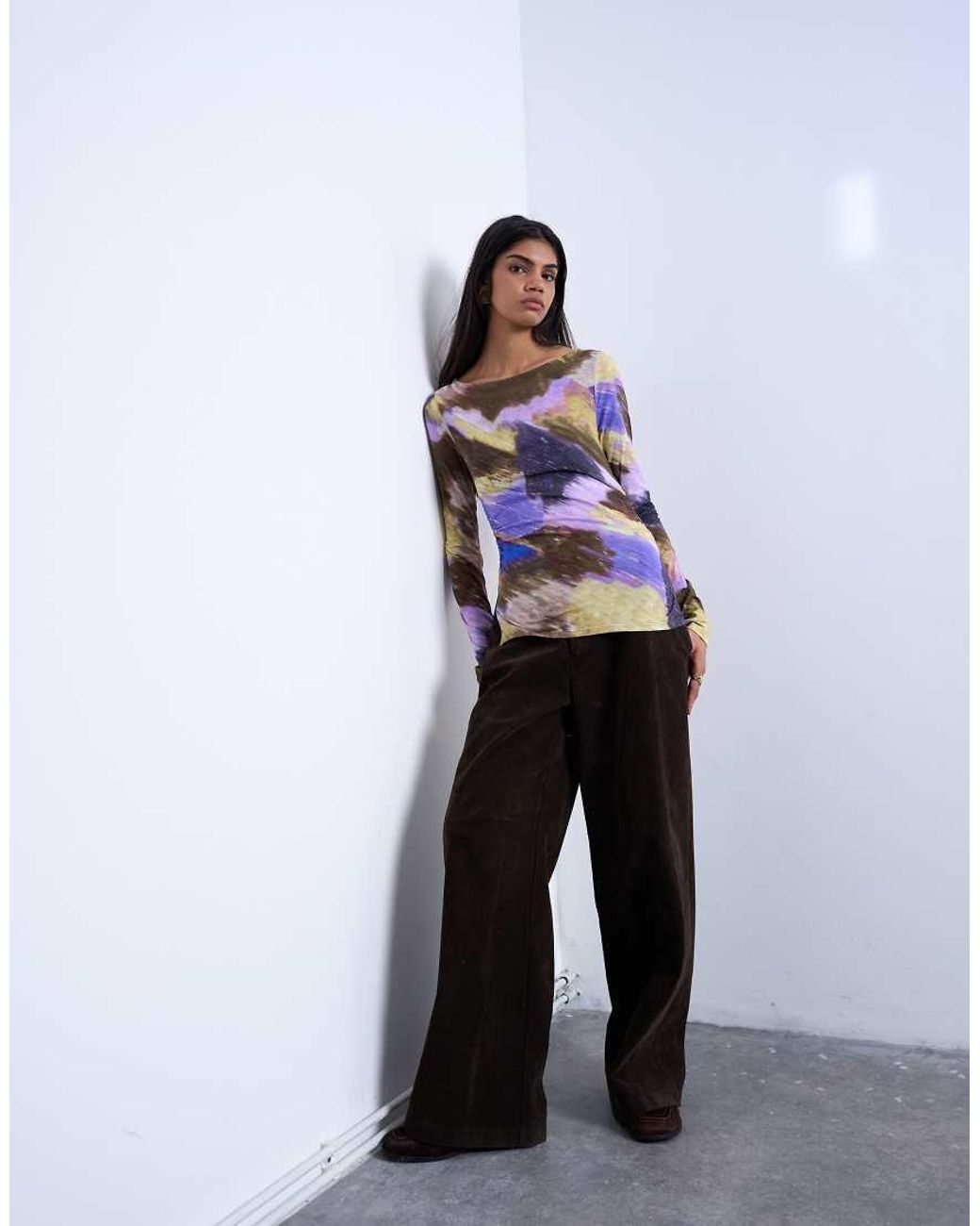 TOPSHOP Blue Abstract Print Long Sleeve Top