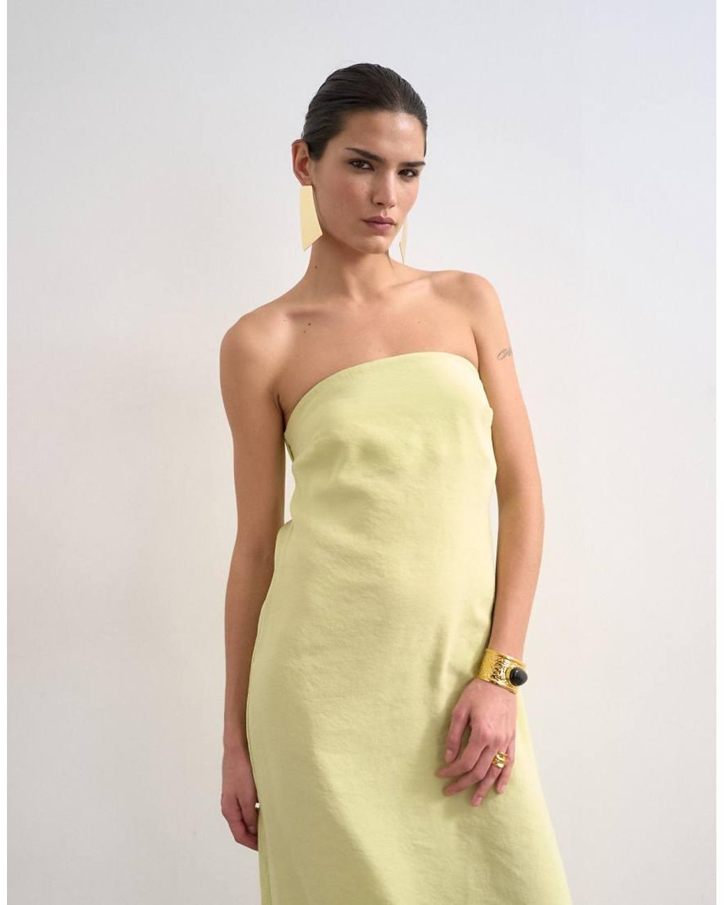TOPSHOP Natural Cowl Back Strapless Midaxi Dress