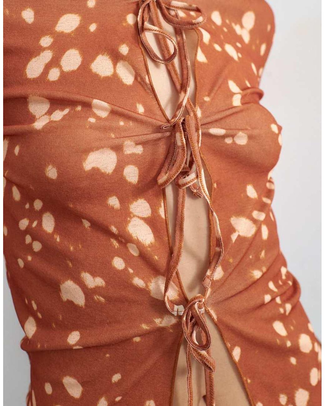 TOPSHOP Brown Mesh Tie Front Long Sleeve Top
