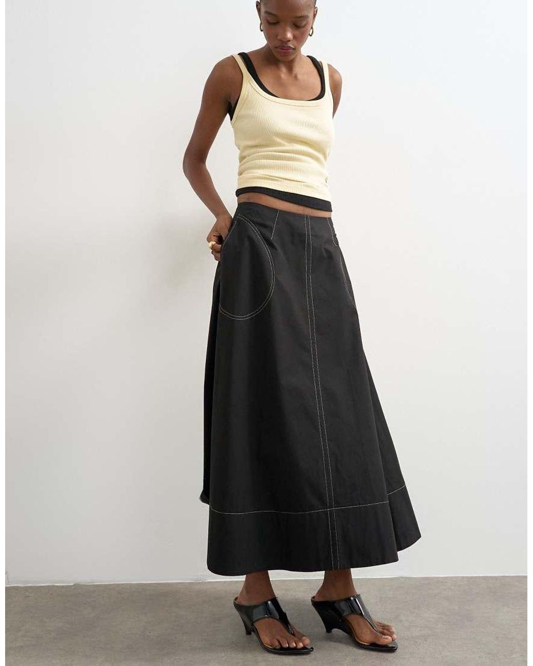 TOPSHOP Black Contrast Stitch Full Circle Skirt