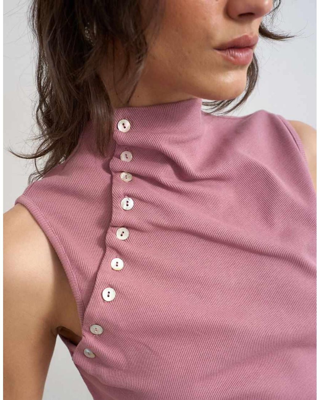 TOPSHOP Red Asymmetric Button Detail Sleeveless