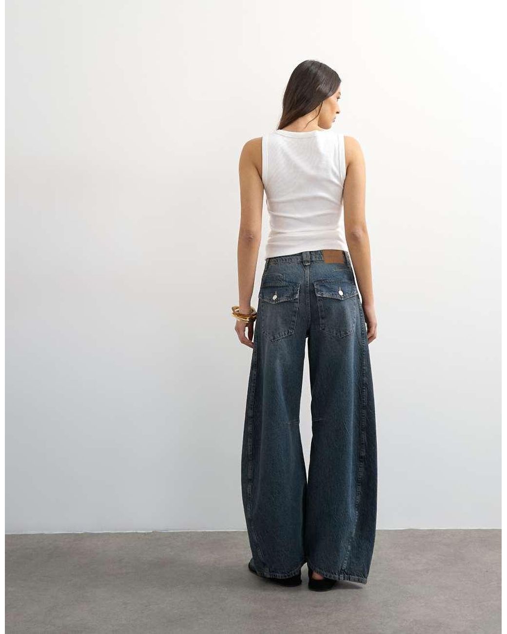 TOPSHOP Blue Horseshoe High Rise Barrel Jean