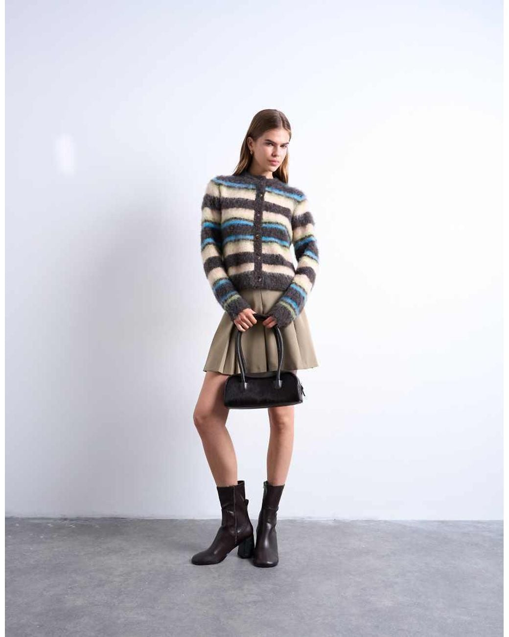 TOPSHOP Multicolor Knitted Fluffy Stripe Cardigan