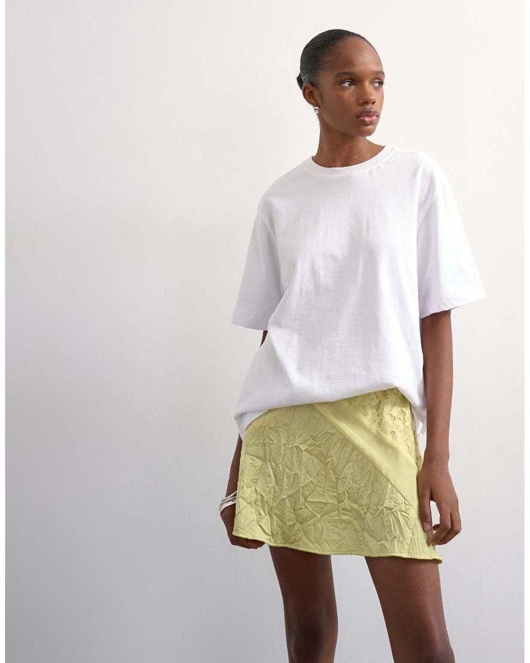 TOPSHOP White Mixed Fabric Satin Flippy Mini Skirt