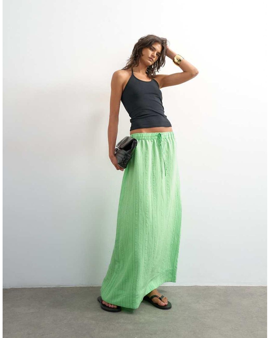 TOPSHOP Green Low Slung Full Circle Maxi Skirt
