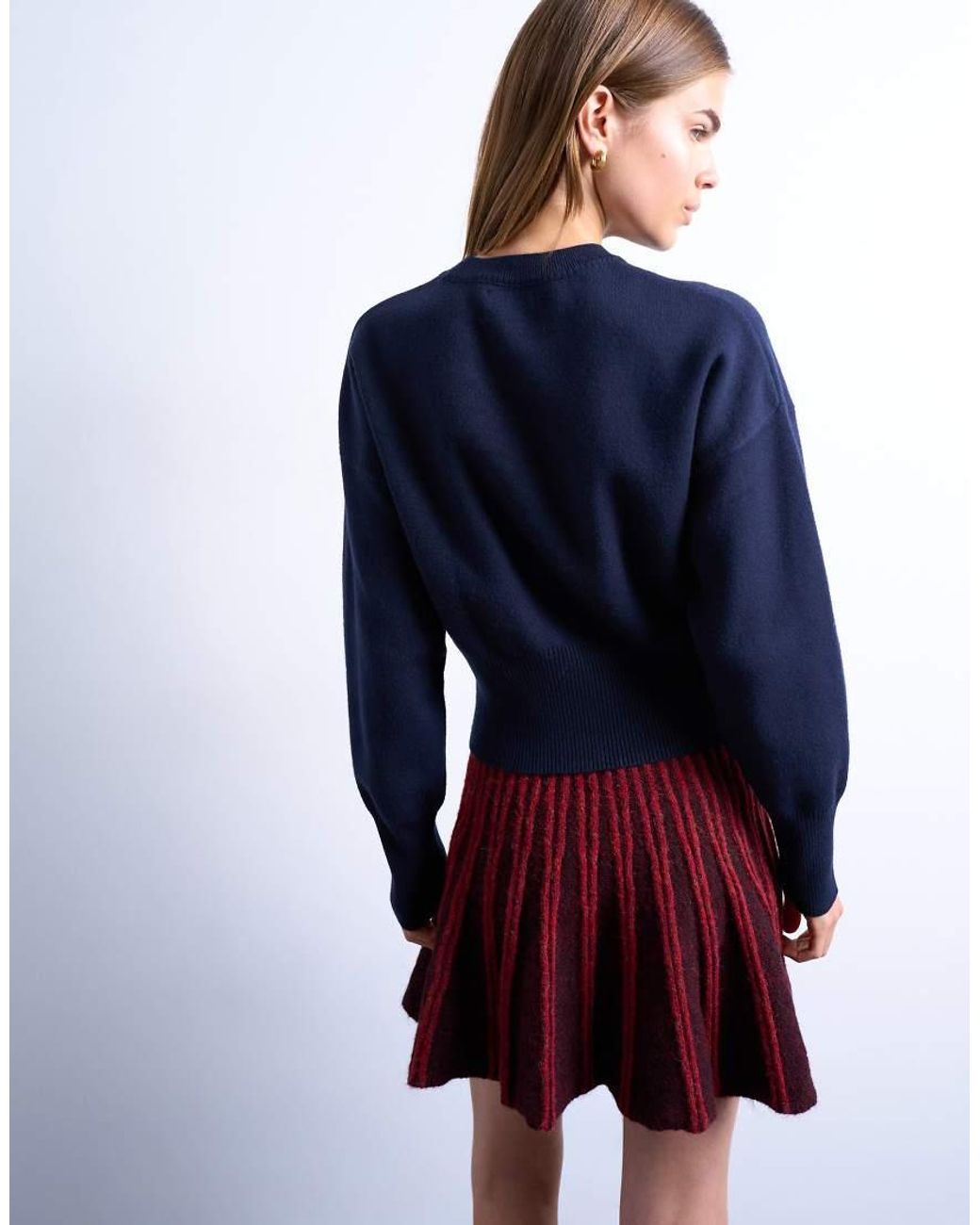 TOPSHOP Blue Knitted Compact Fitted Waist Sweater