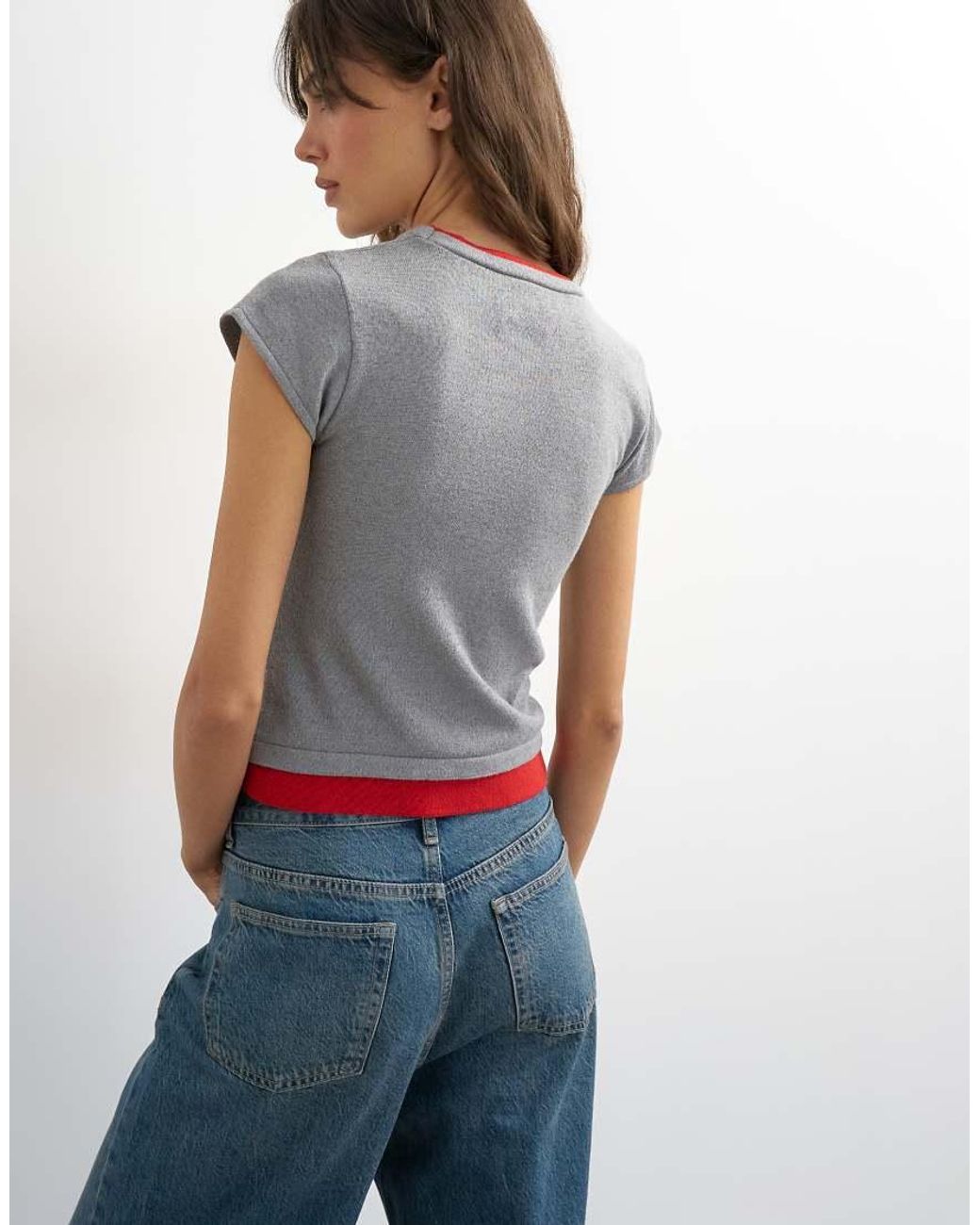 TOPSHOP Gray Knit Double Layer T-shirt