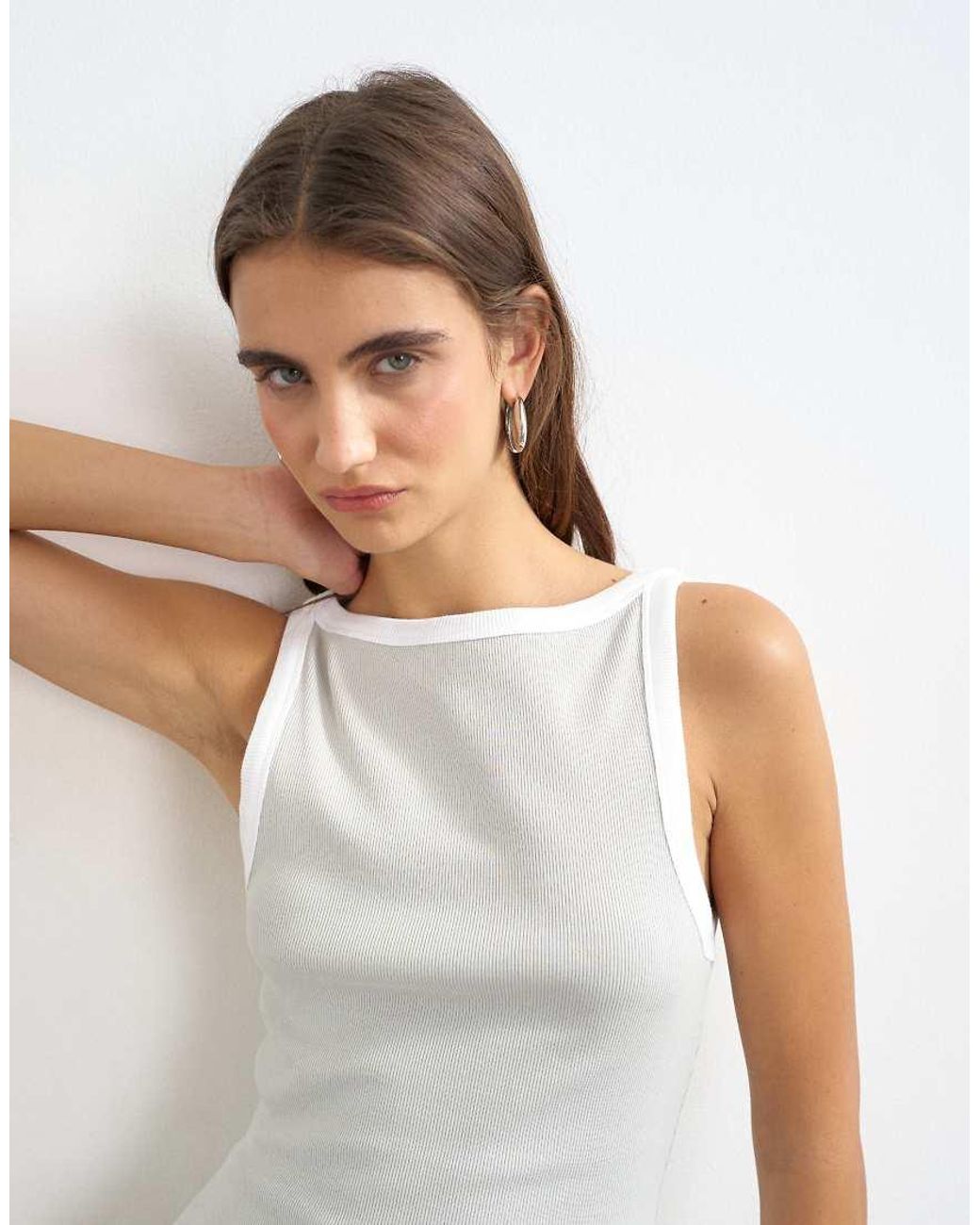 TOPSHOP White Tipping Slash Neck Racer Vest