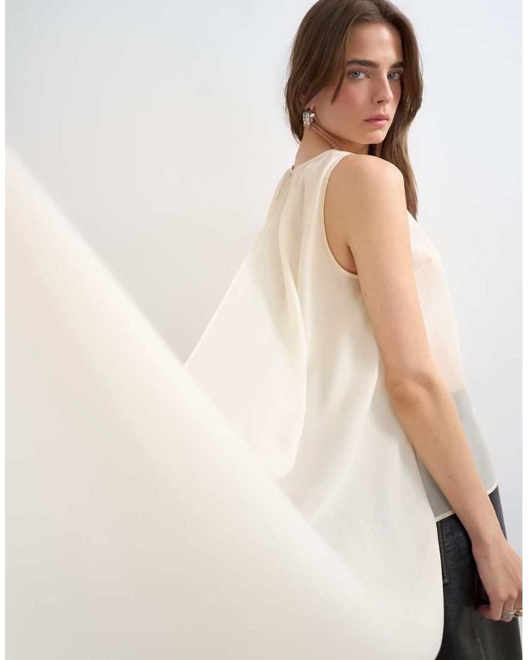 TOPSHOP Natural Sheer Organza Drape Tunic Top