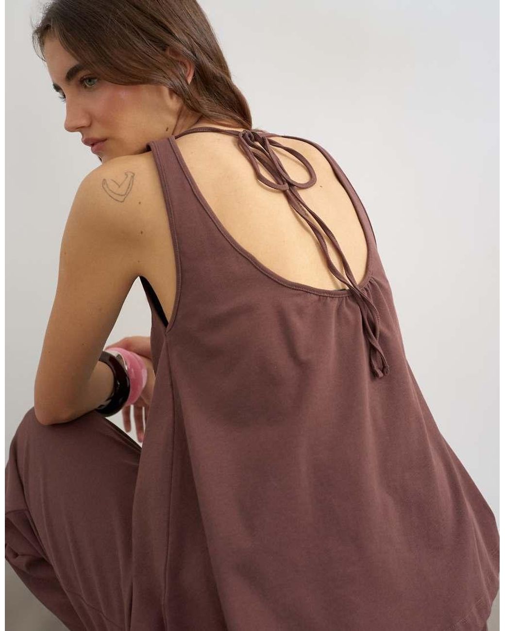 TOPSHOP Brown Scoop Neck Trapeze Top Co-Ord