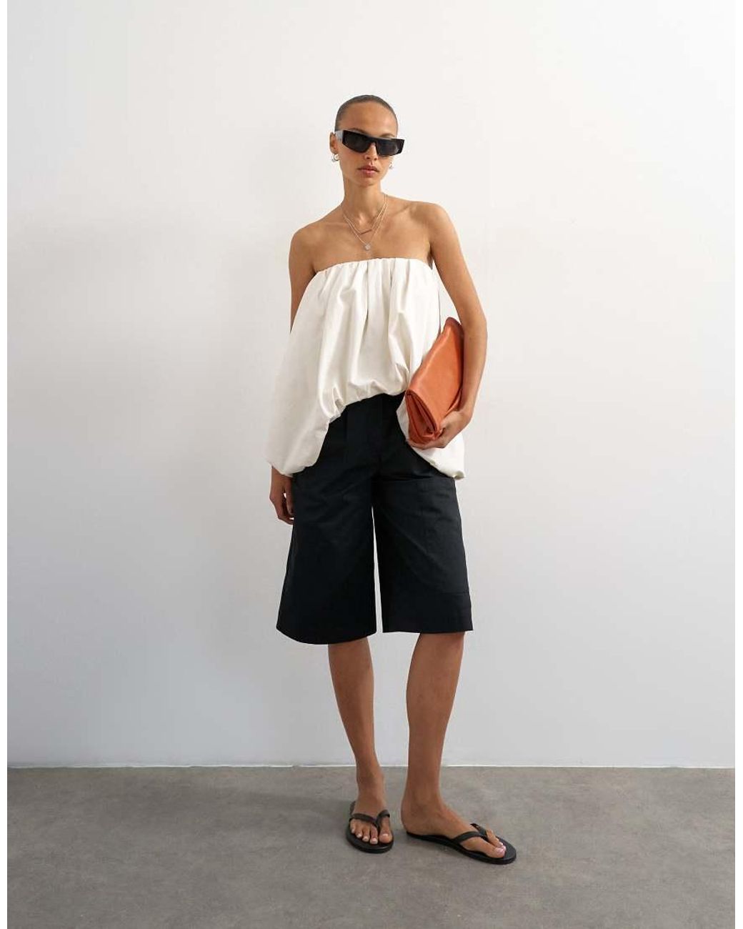 TOPSHOP White Longline Bermuda Cargo Short