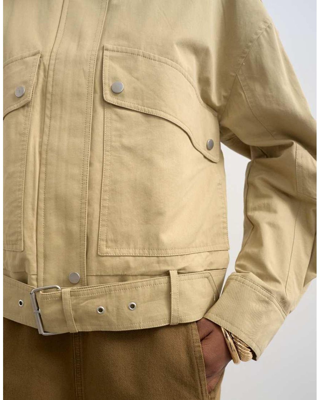 TOPSHOP Natural Cotton Belted Biker Jacket