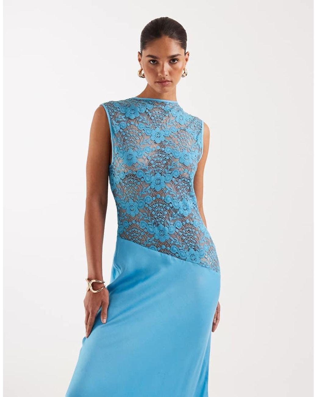 TOPSHOP Lace Body Maxi Occasion Dress in Blue | Lyst UK