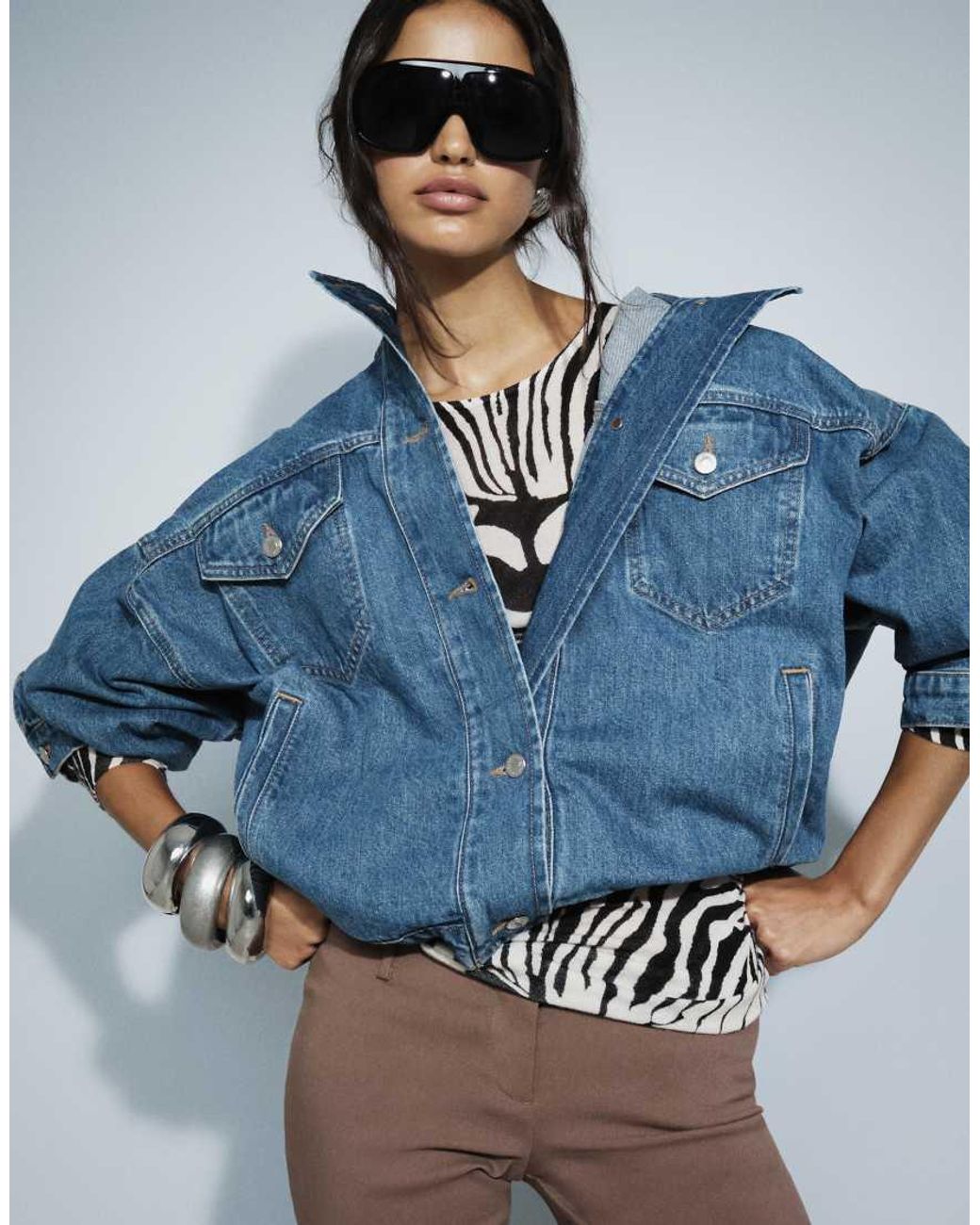 TOPSHOP Blue Funnel Neck Elastic Hem Detail Jacket Mid