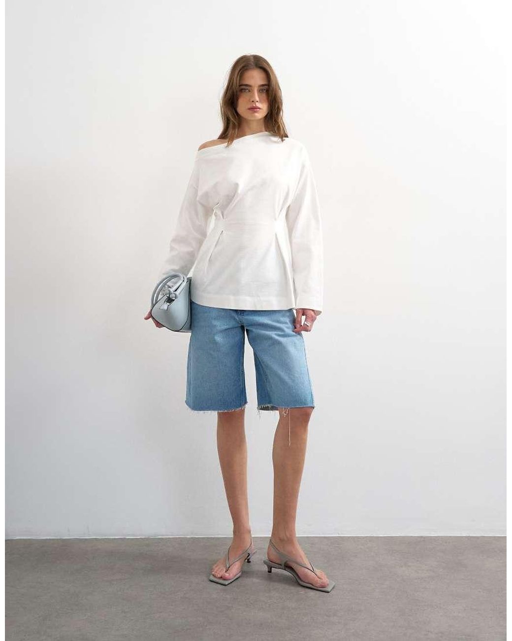 TOPSHOP White Cinch Off The Shoulder Top