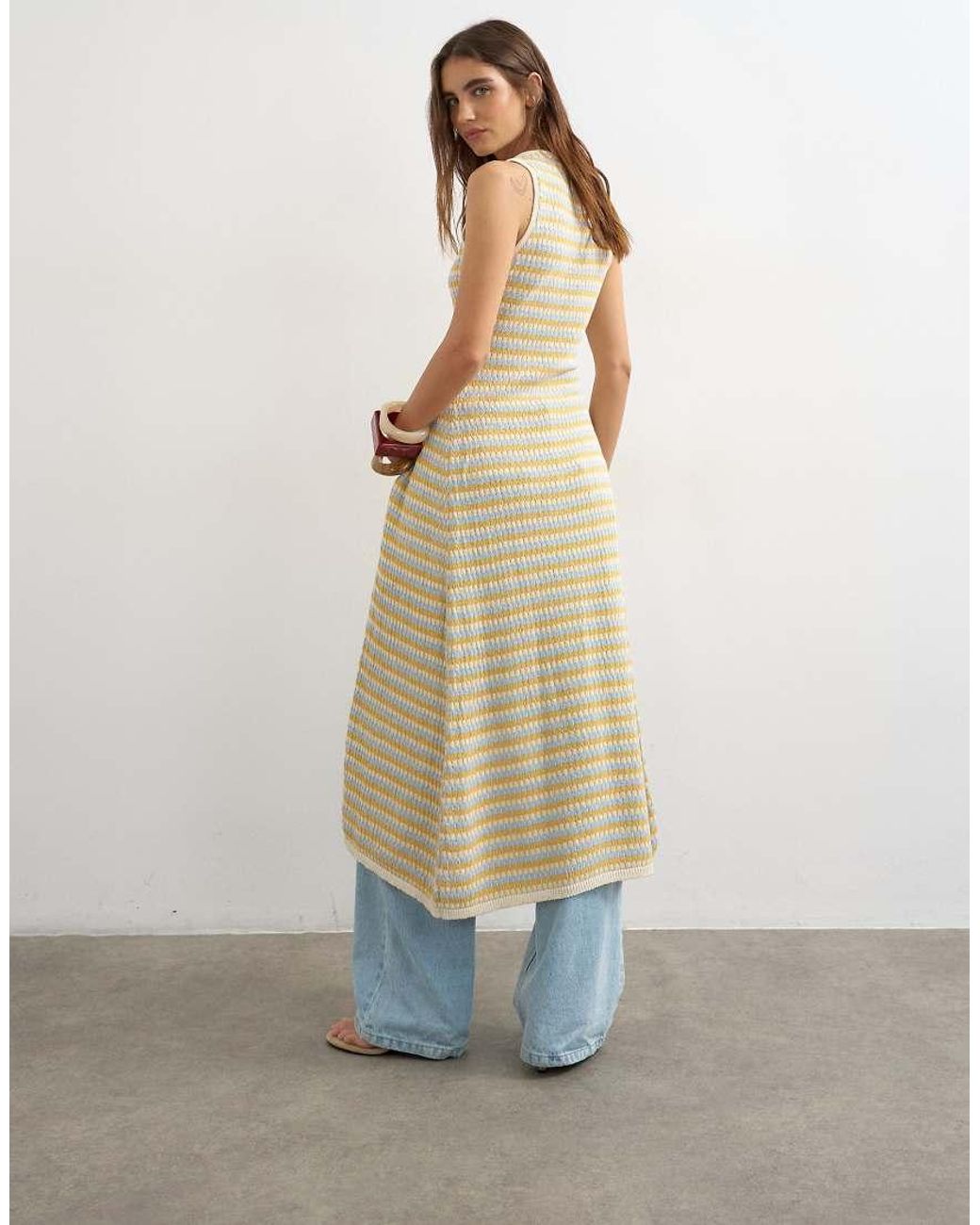 TOPSHOP Blue Knitted Pleated Long Line Cardi