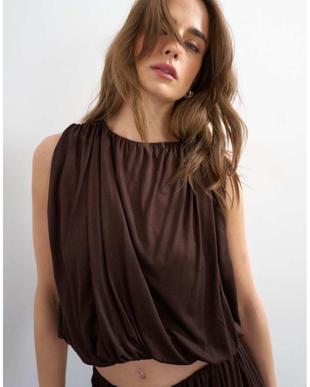 TOPSHOP Brown Bubble Drape Top