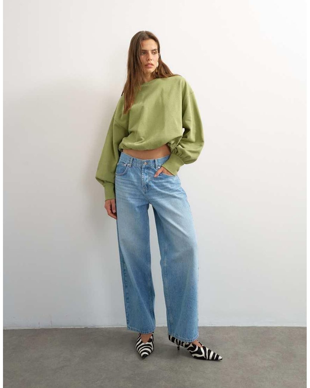 TOPSHOP Green Bubble Hem Sweat