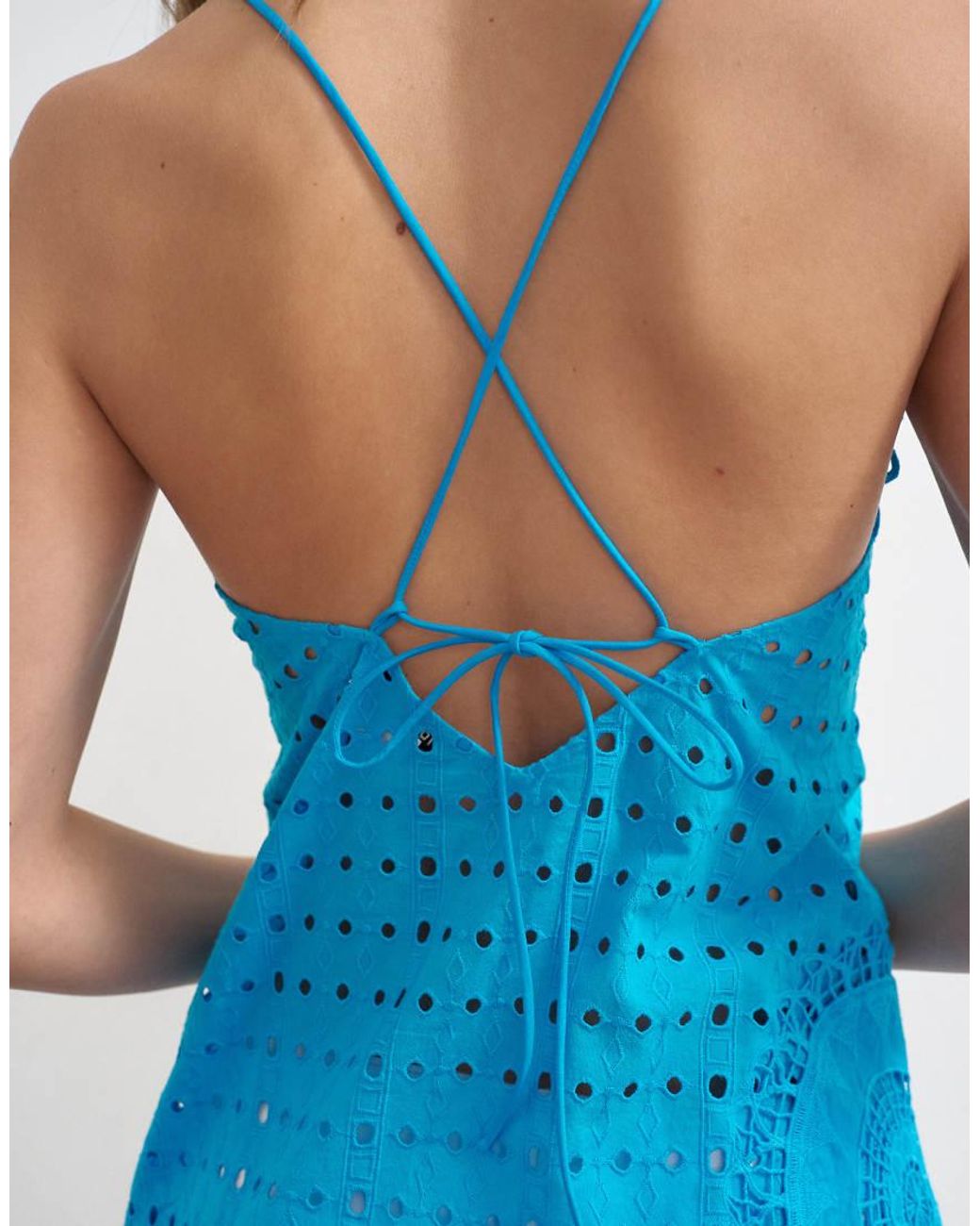 TOPSHOP Blue Broderie Embroidered Tie Back Cami