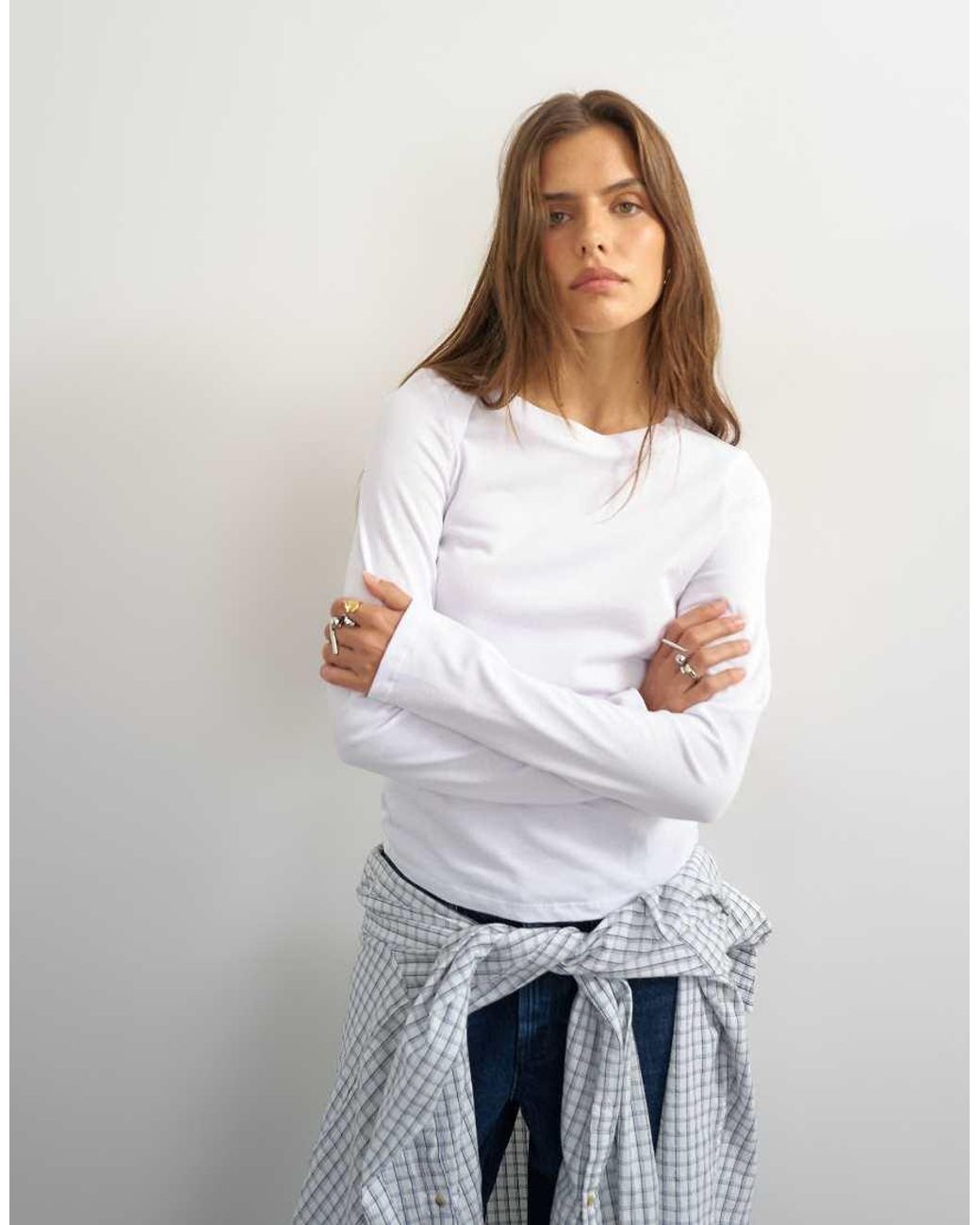 TOPSHOP White Asymmetric Long Sleeve T-Shirt