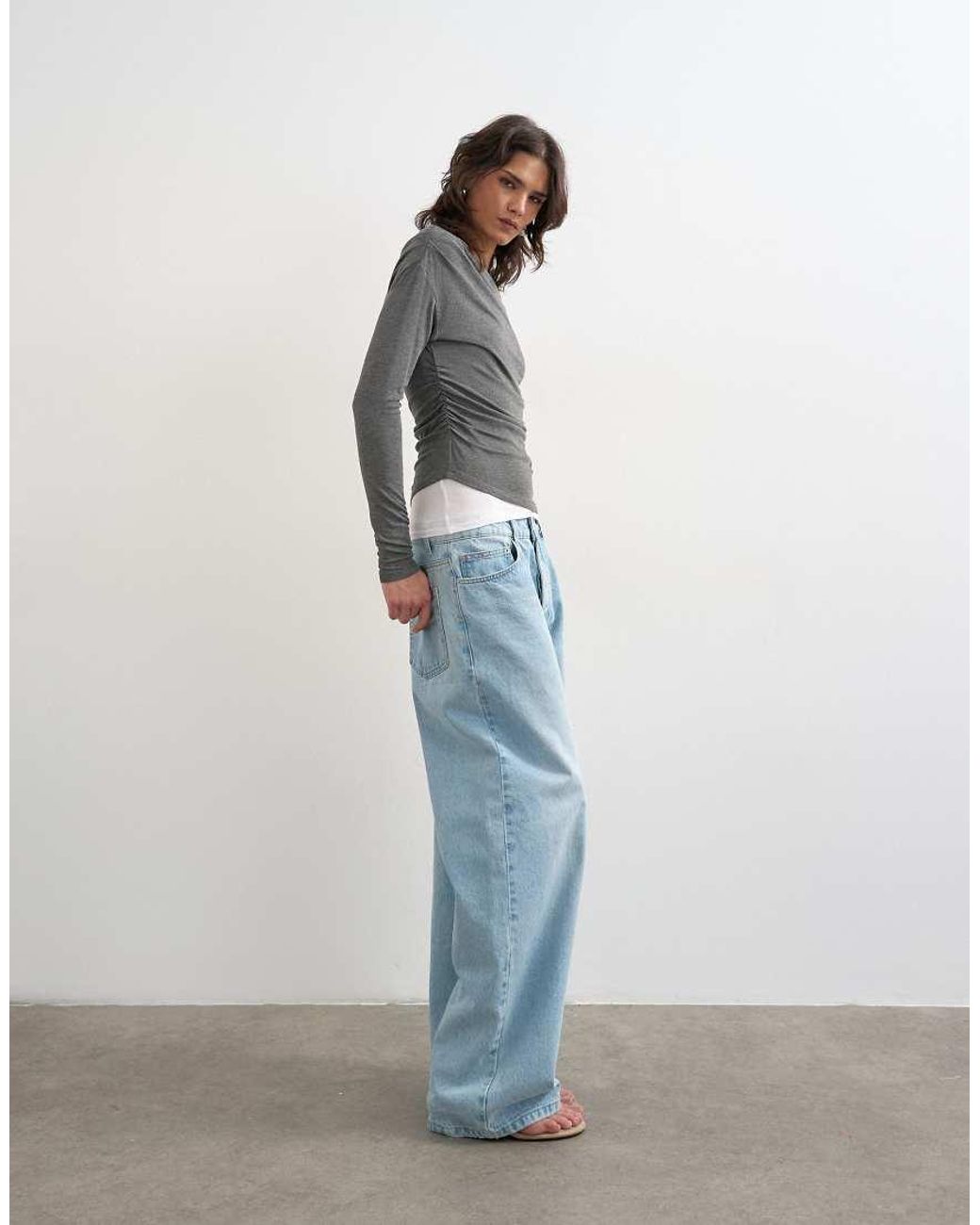 TOPSHOP Gray Double Layer Long Sleeve Top