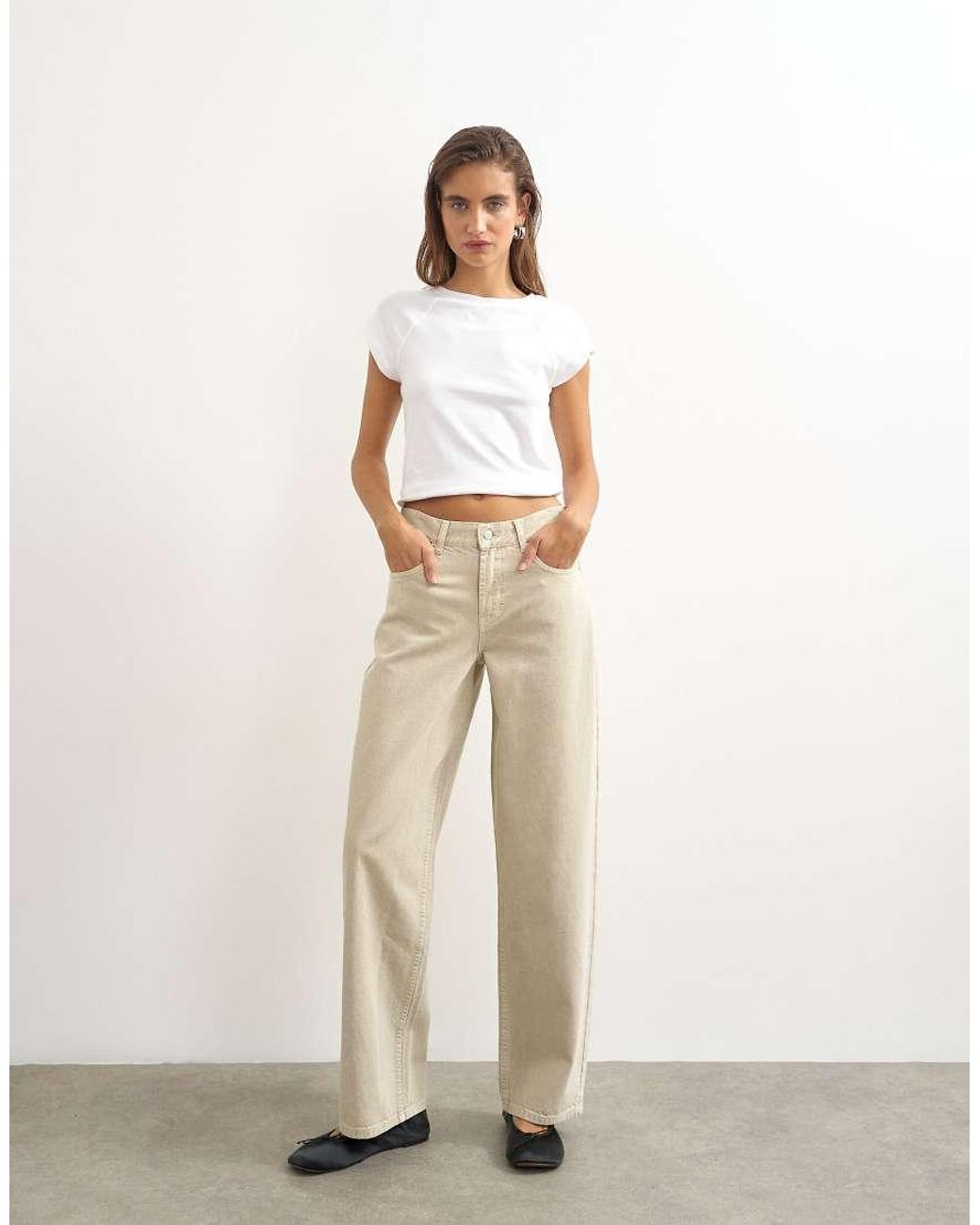 TOPSHOP Natural Cinch Low Rise Relaxed Jean
