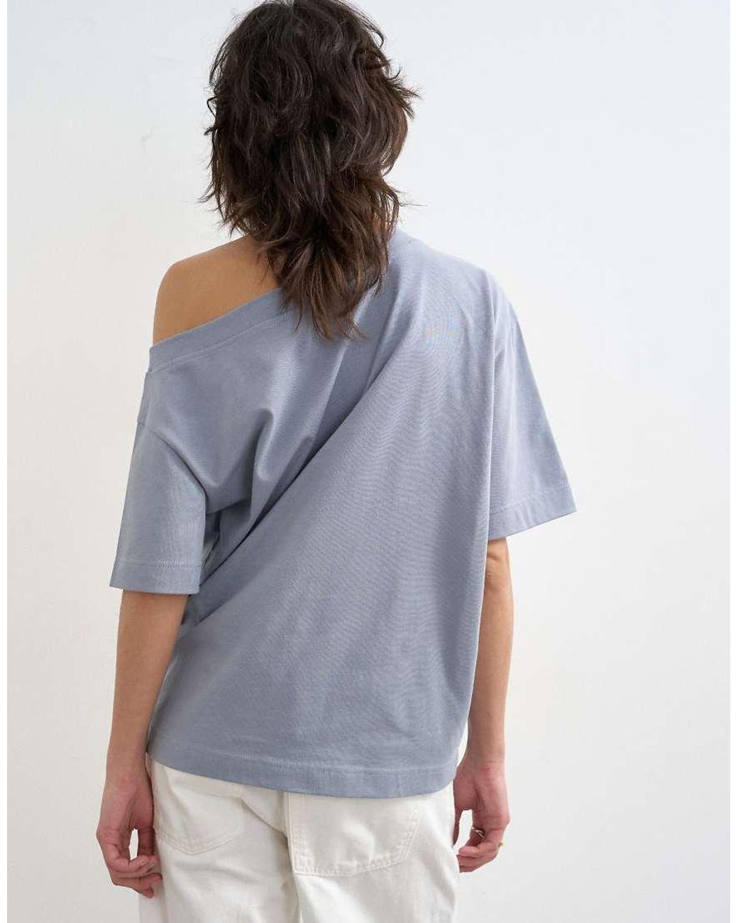 TOPSHOP Blue Fallen Shoulder T-Shirt