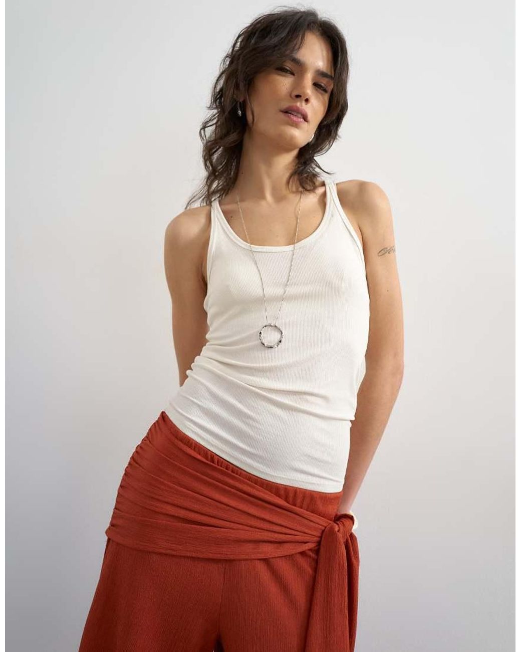 TOPSHOP Red Plisse Wrap Scarf Detail Trousers
