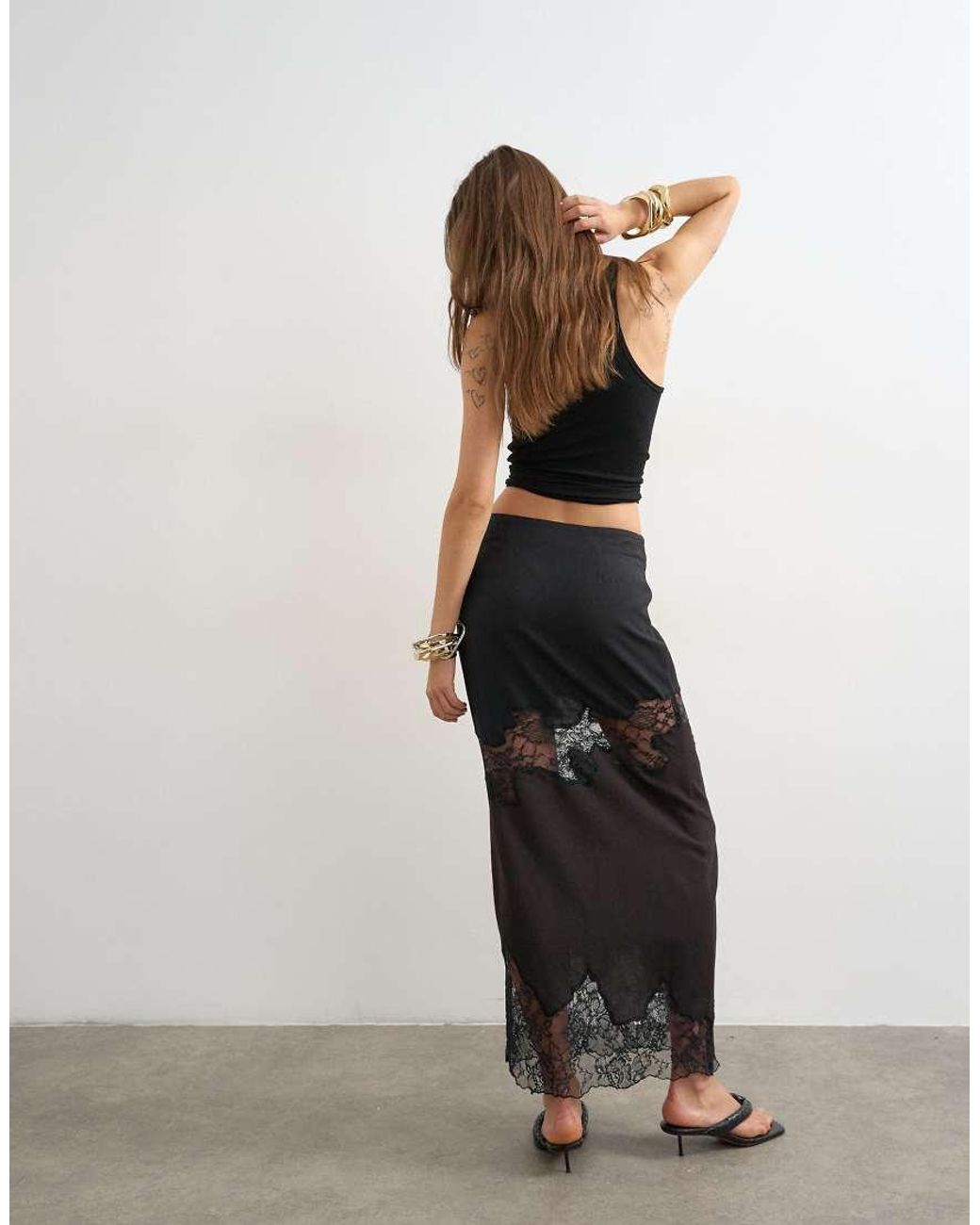TOPSHOP White Lace Insert Column Maxi Skirt