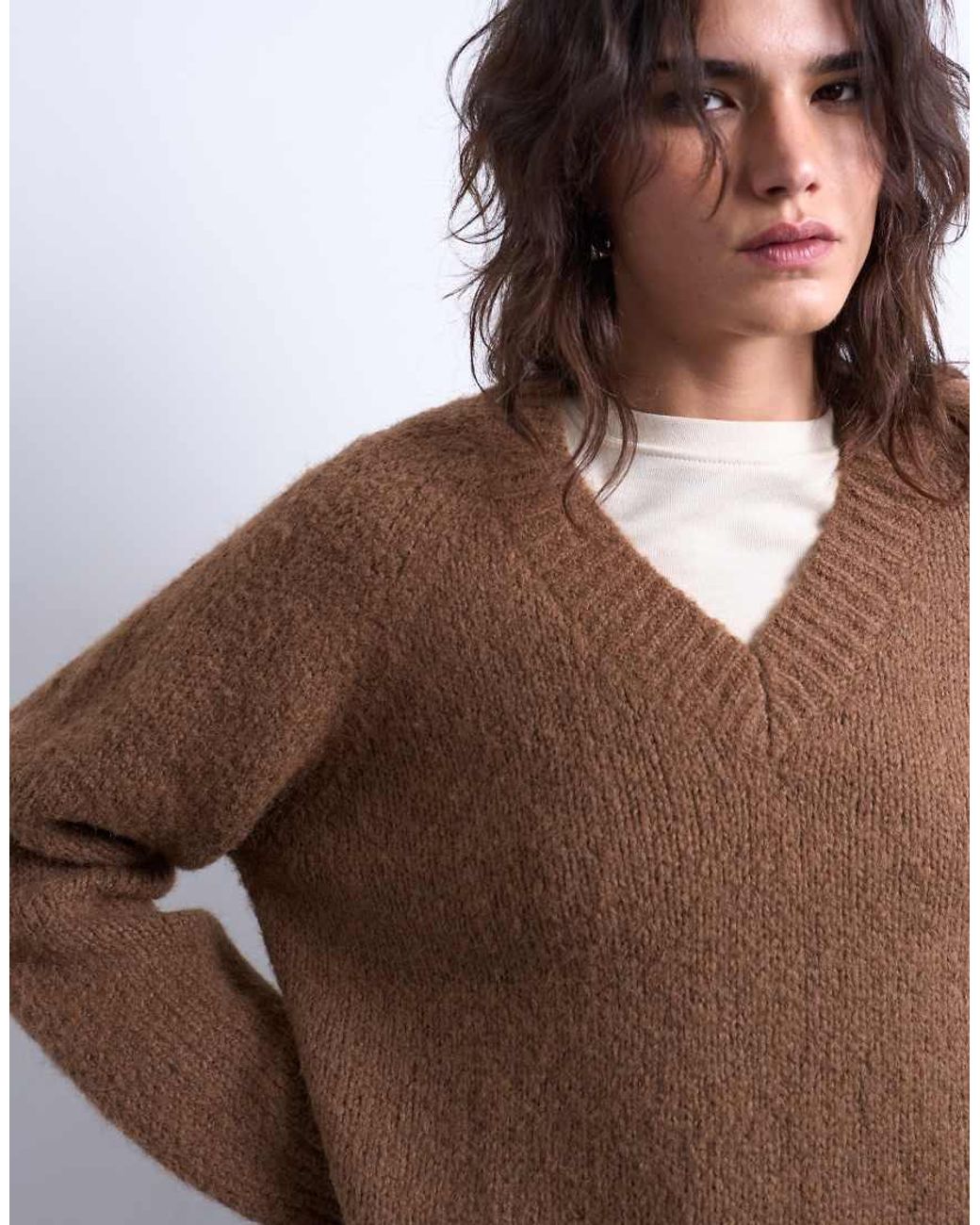 TOPSHOP Blue Knitted Wool-blend Fluffy V-neck Jumper