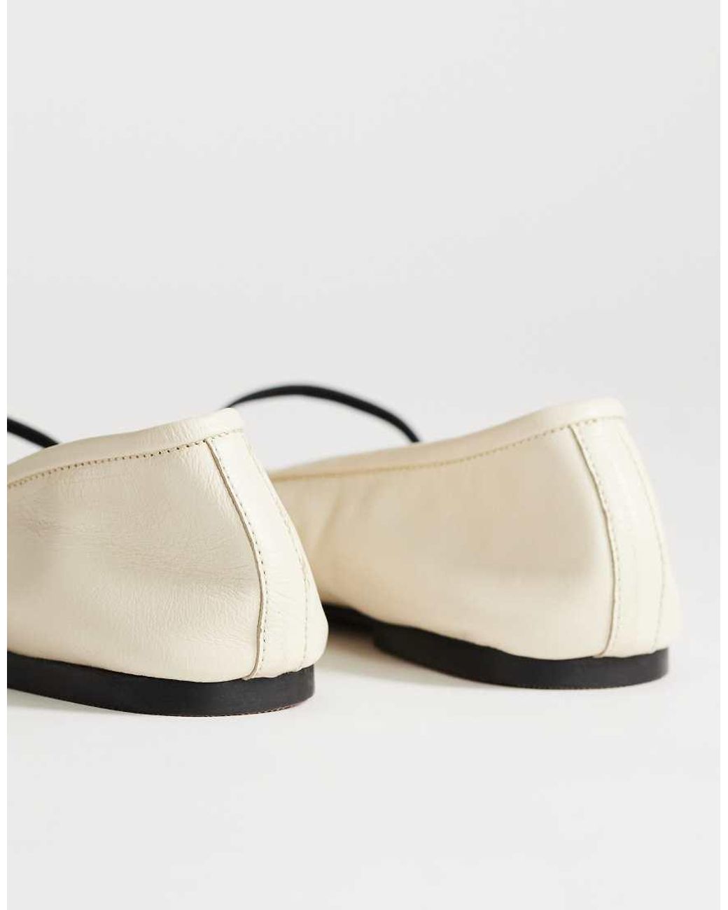 TOPSHOP White Bella Leather Round Toe Ballet Flat