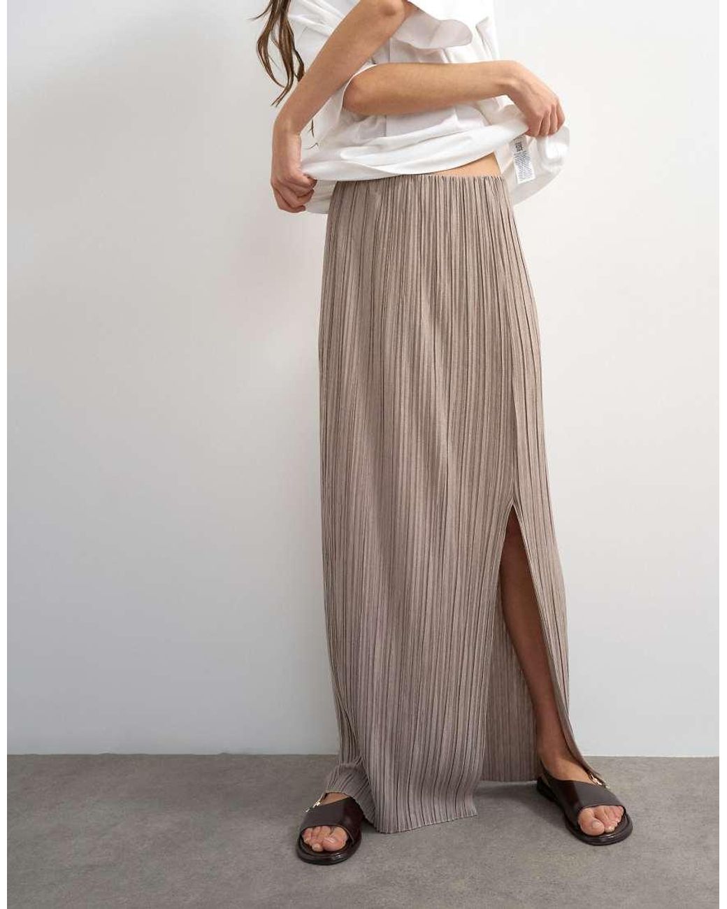 TOPSHOP Gray Plisse Maxi Skirt