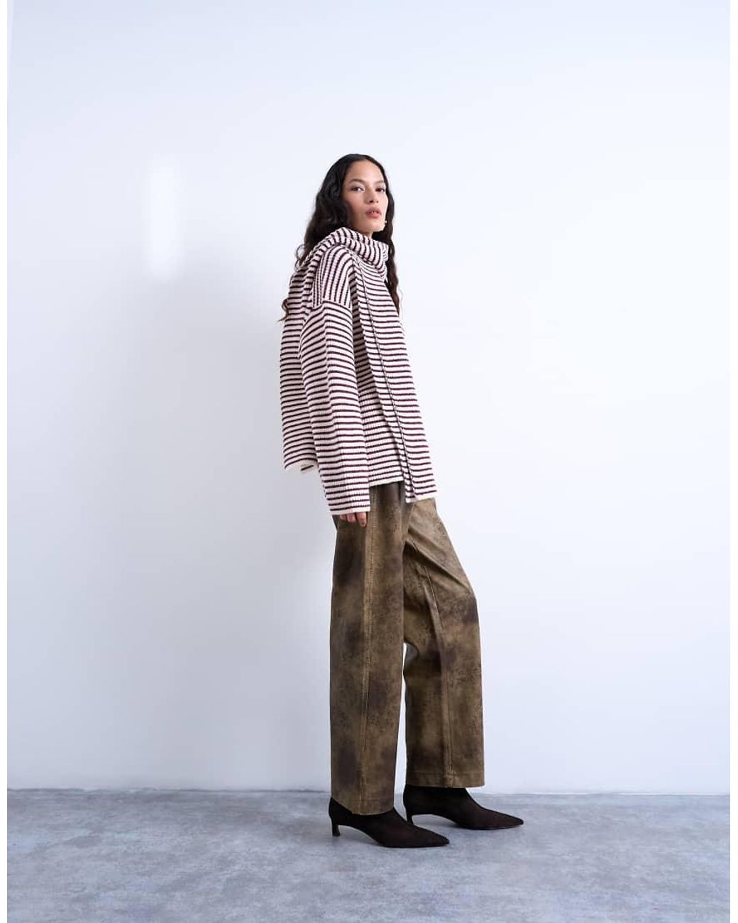 TOPSHOP Purple Knit Stripe Oversized Sweater With Scarf