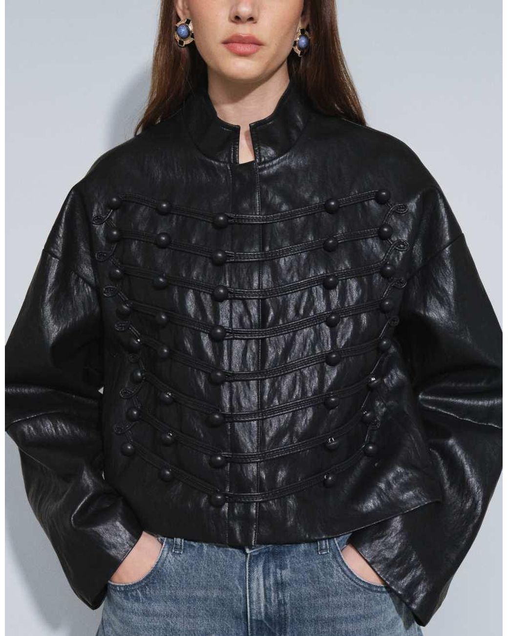 TOPSHOP Blue Faux Leather Ultimate Drummer Jacket