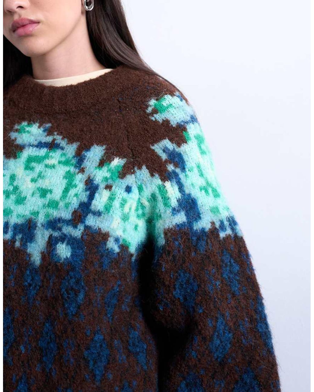 TOPSHOP Multicolor Knit Flower And Argyle Sweater