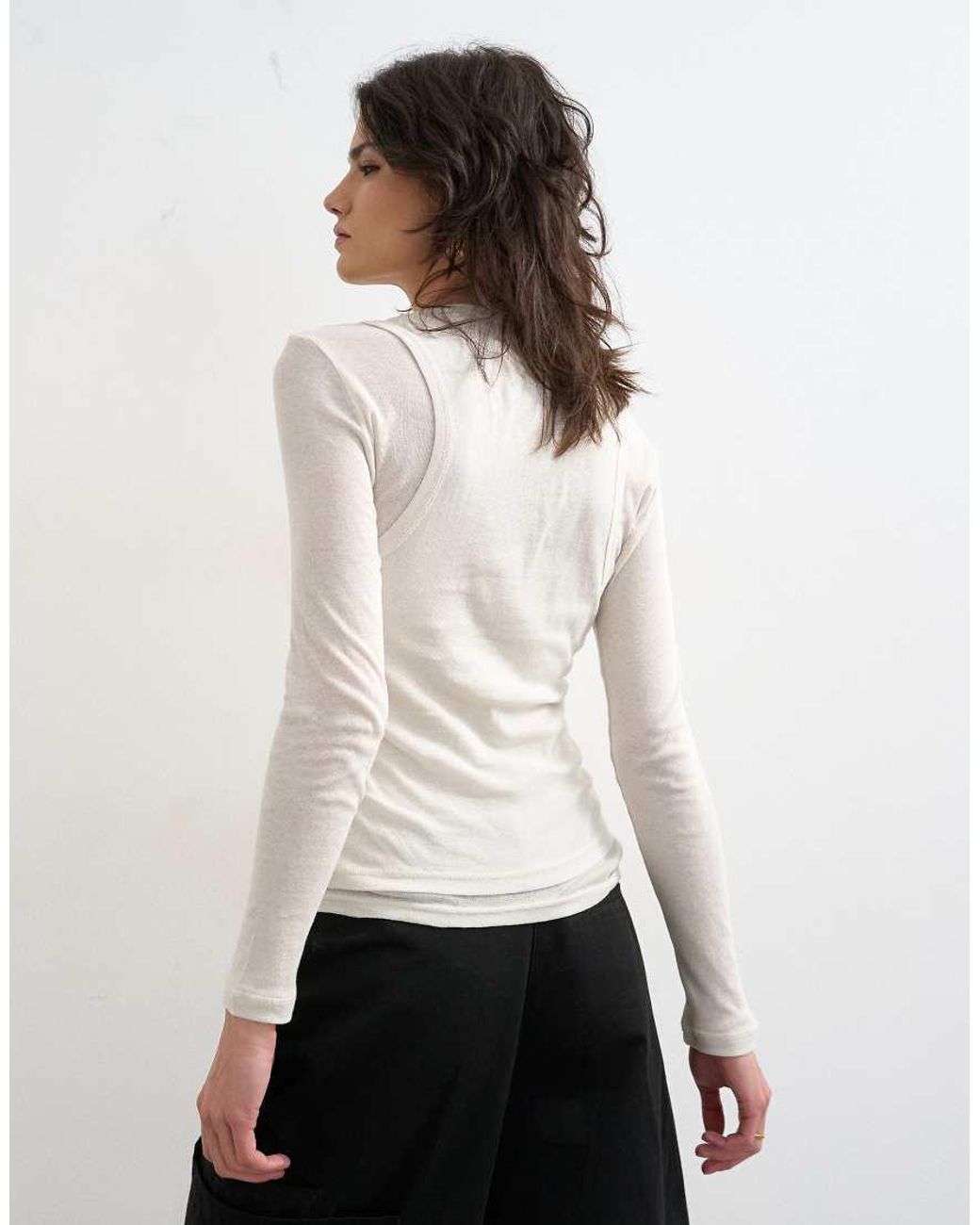 TOPSHOP White Double Layer Long Sleeve Top
