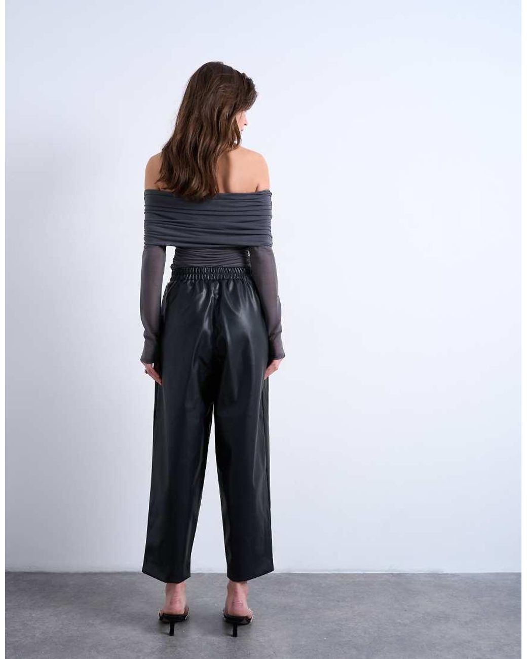 TOPSHOP Blue Faux Leather Awkward Length Pull On Trouser