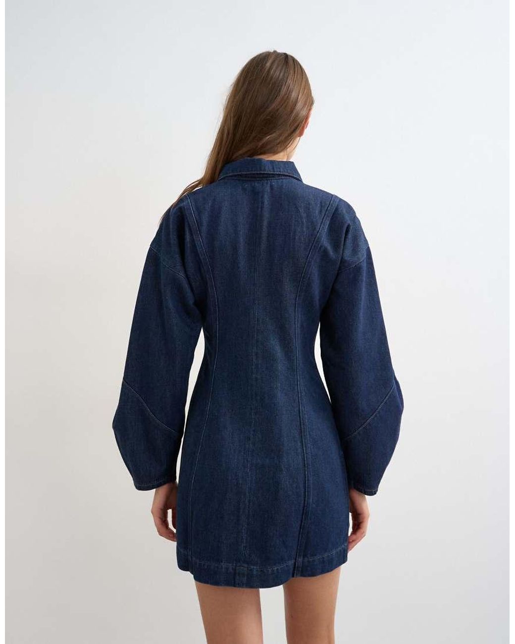 TOPSHOP Blue Denim Zip Through Mini Dress With Ovoid Sleeve
