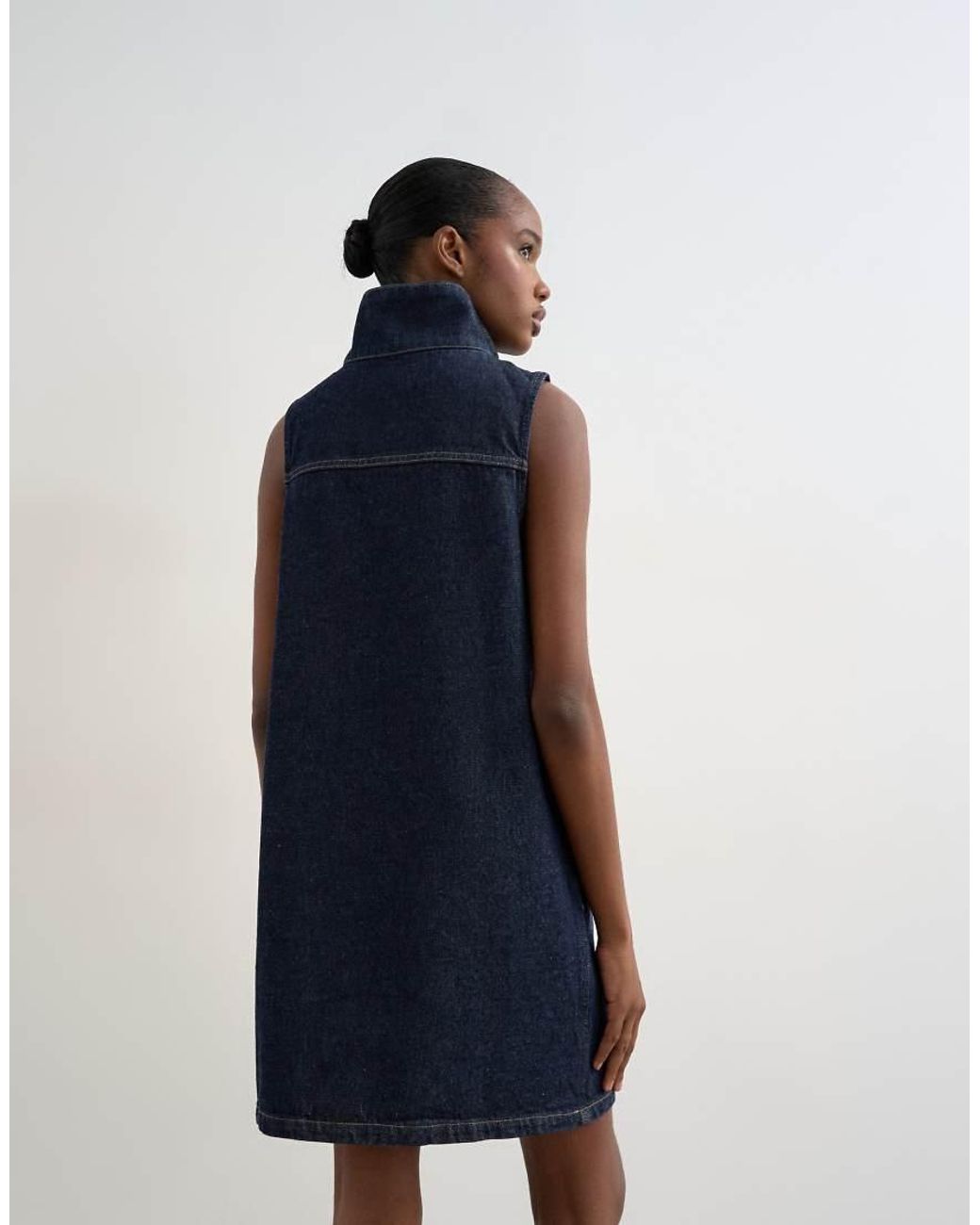 TOPSHOP Blue Denim Funnel Neck Pinny Dress Rinse