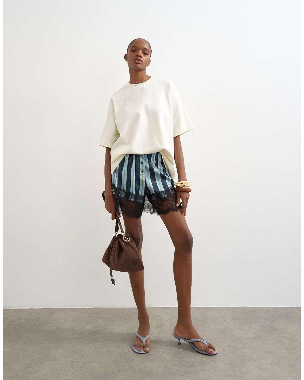 TOPSHOP Blue Nylon Stripe Lace Boxer Short