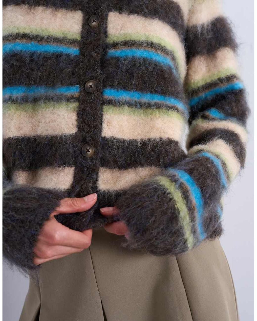 TOPSHOP Multicolor Knitted Fluffy Stripe Cardigan
