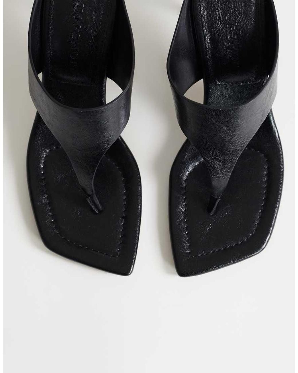 TOPSHOP Black Elodie Toe Thong Mid Heeled Mule