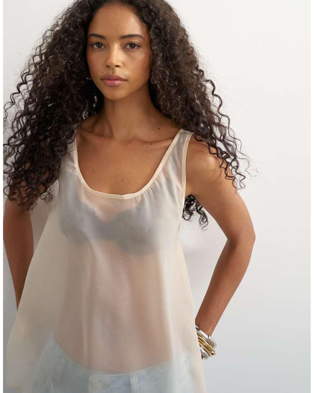 TOPSHOP White Sleeveless Organza Scoop Vest